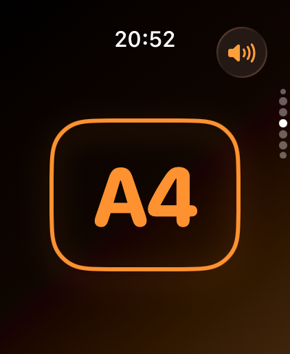 Kamerton Apple Watch app main screen showing tuning fork interface with musical notes